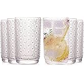 WeirdUncle Set of 6 Hobnail Drinking Glasses,15 oz Clear, Vintage Glass Cups, Textured Old Fsahioned Cute Glassware for Beer,Water,Juice,Cocktail,Iced Coffee,Gift