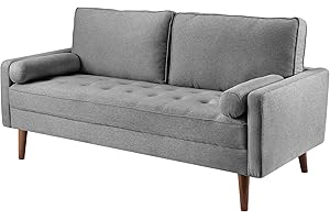 koorlian 68 inch Sofa Couch, Mid Century Modern Sofa, Button Tufted Seat Cushion, Track Armrest, Fabric 2 Seater Loveseat, Comfy Couch for Living Room, Dorm, Office, Apartment, Grey