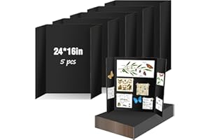 5 Pack Trifold Poster Board, IKAYAS 24" X 16" Double Sided Poster Boards, Science Fair Display Boards Posterboard Foamboard for Mounting, Prints,Art,Display,Projects Classroom Supplies (Black)