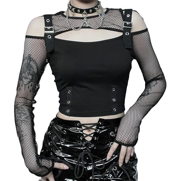 XCJIKUKE Women Gothic Fishnet Crop Tops Goth Fashion Mesh Tank Top