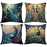 ORMAN Peacock Throw Pillows Covers 18x18 Inch Set of 4, Decorative Pillow Case Cushion Cover for Home Car Sofa Bedroom