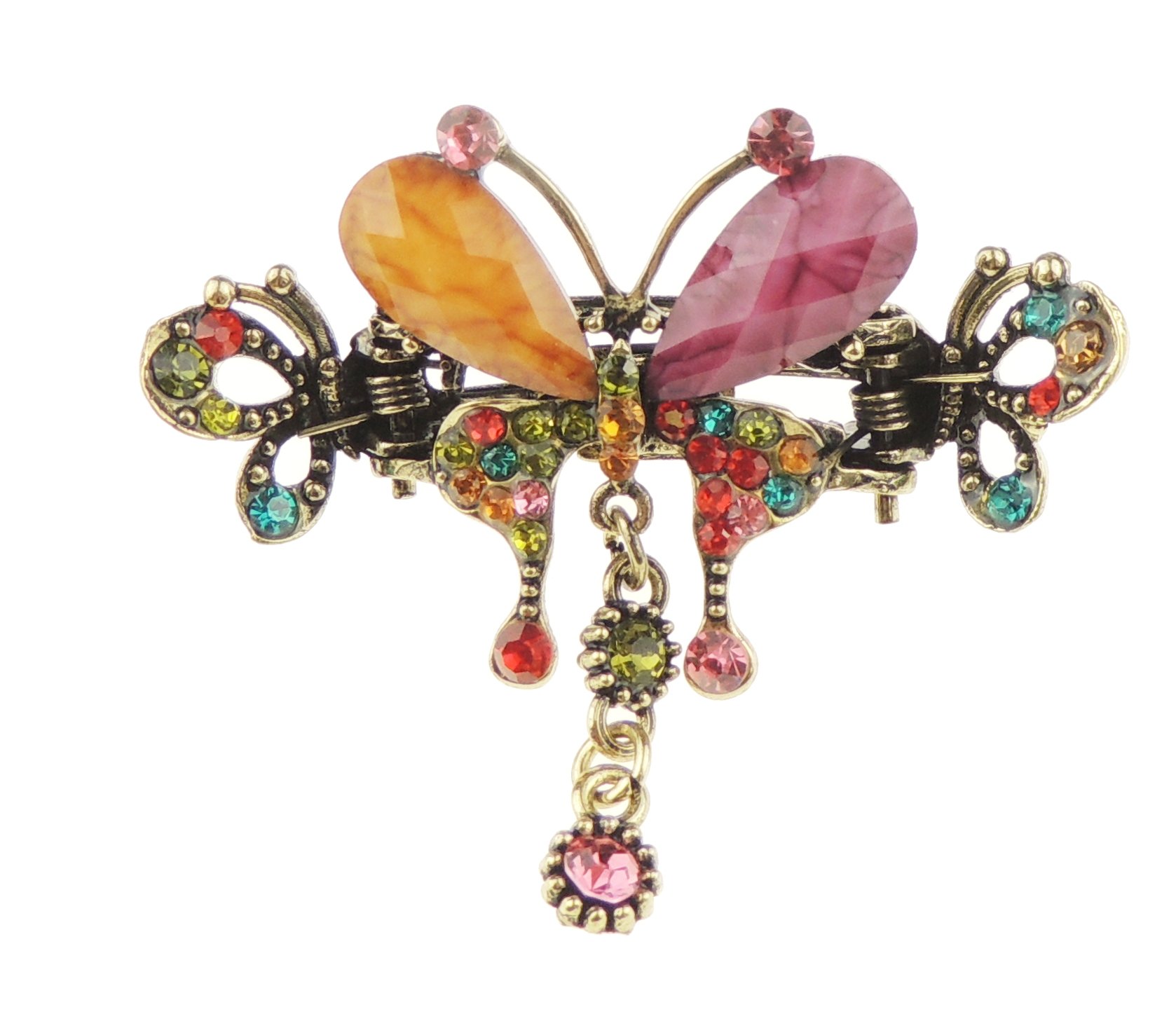 Women Girls Gold Metal Vintage Look Crystal Diamante Rhinestone Gems Bulldog Jaw Clip Octopus Short Small Fine Thin Hair Clamp Grip Bridal Wedding Party Styling Claw 6cm Butterfly Multicolour