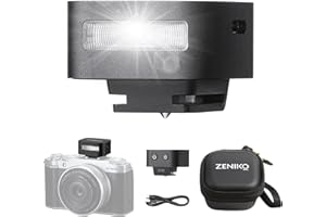 Zeniko ZF08 Mini Camera Flash Speedlite - Aluminum Hot Shoe Flash with 5 Power Levels, CCT 6500K±200K, <3s Recycle，Continuous Flash, Compatible Sony/Canon/Nikon/Fuji/Olympus/Panasonic/Leica (Black)