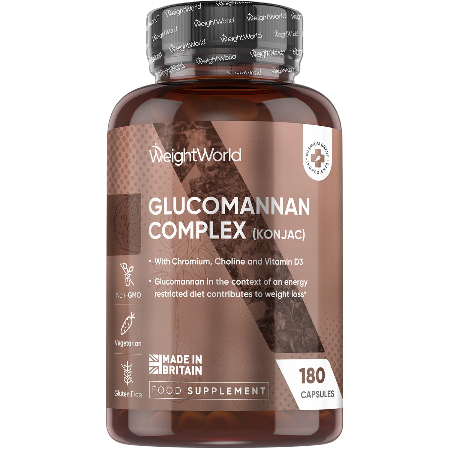 Glucomannan Capsules from Konjac Root - 180 Glucomannan Powder Capsules - With Choline, Chromium, Vitamin D3 & Vitamin B3 - Non-GMO, Gluten-Free & Vegetarian-Friendly - 1 Month Supply - Made in the UK