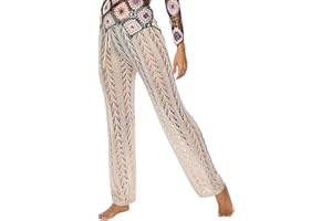 FEOYA Women Crochet Cover Up High Waist Beach Pants Hollow Out Knit Swimsuit Coverup