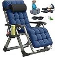 YOMIFUN Oversized Zero Gravity Chair, XL Lounge Chair 29” Width, Padded Recliner Chair W/Removable Cushion & Adj Headrest, Storage Bag, Footrest Cushion, Cup Holder, for Indoor Outdoor, Blue