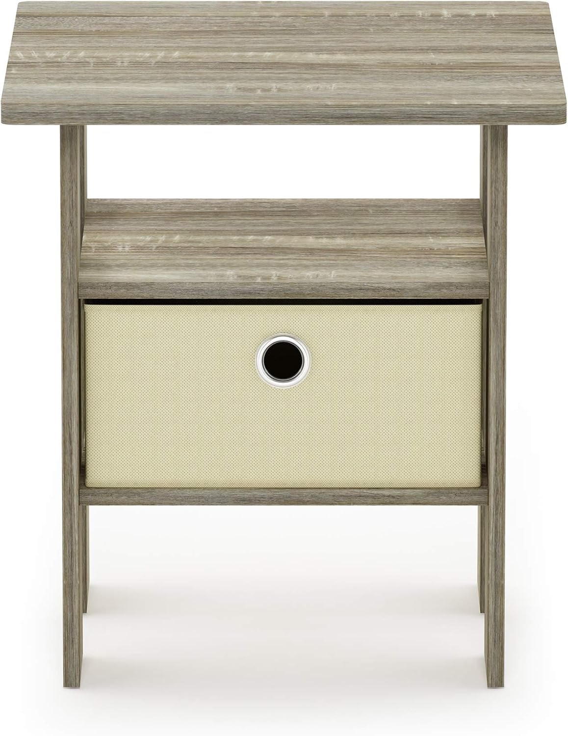 FURINNO Andrey End Table Nightstand with Bin Drawer, 1-Pack, Sonoma Oak/Ivory: Kitchen & Dining