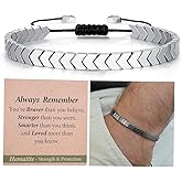 THEMEROL Valentines Day Gifts for Him/Her-Strength/Protection-Natural Hematite Arrow Bracelet-Unisex Style/Adjustable/Handmade Gifts