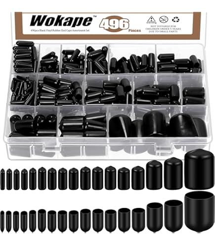Tanstic 496Pcs 17 Sizes Black Rubber End Caps Screw Thread Protectors Vinyl Flexible End Caps Bolt Covers Caps For Metal Tube Rod Bolt
