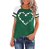 Women St Patrick's Day Clover Raglan Color Block T-Shirt Blessed Lucky Irish Short Sleeve Shirt Shamrock Graphic Tee Tops