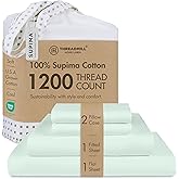 Threadmill Supima Cotton Queen Sheet Set, 1200 Thread Count Queen Sheets for Queen Mattresses, 4 Piece American Luxury Bed Sheets, Sateen Hotel Quality Sheets with Elasticized Deep Pocket, Seaglass