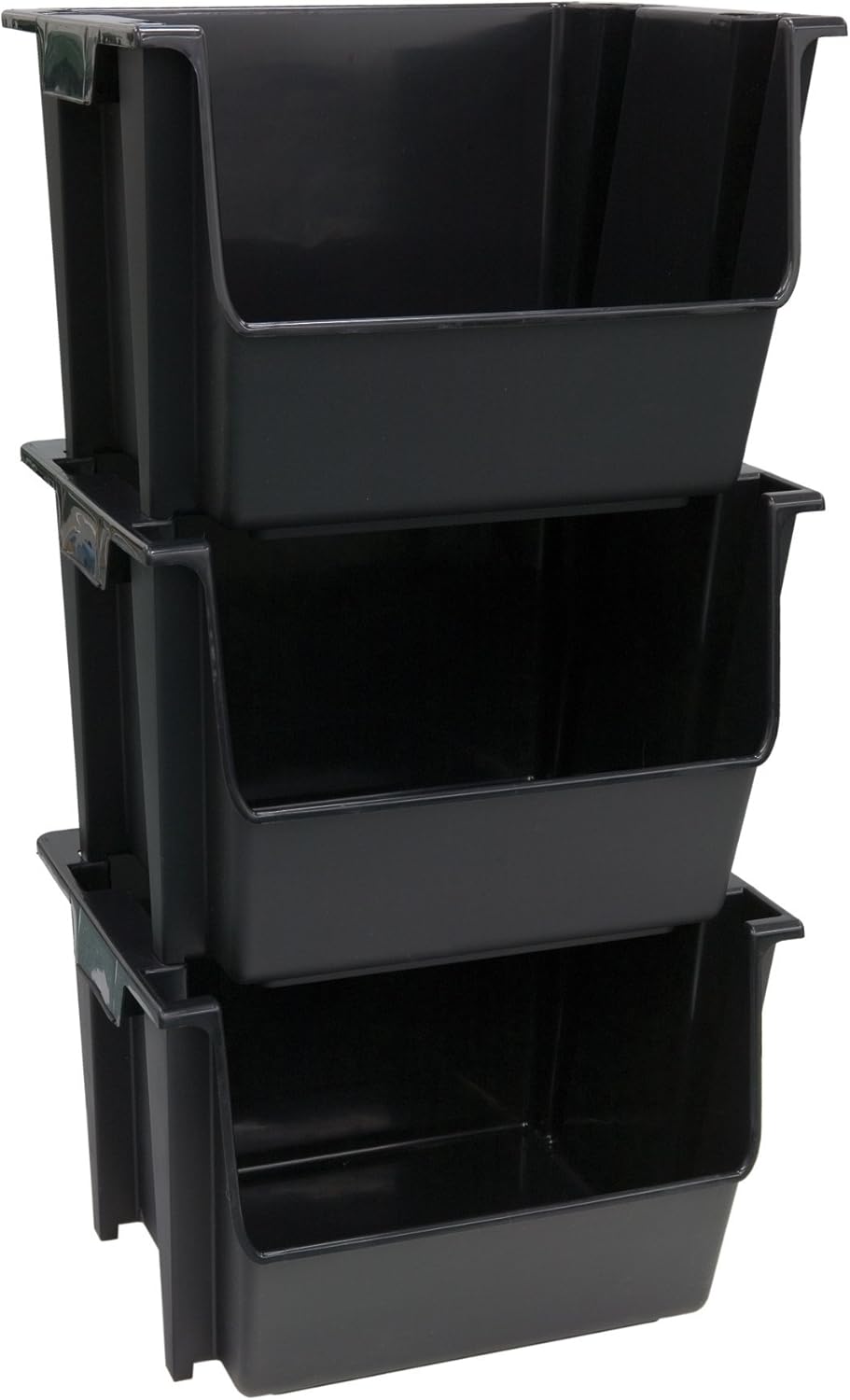 plastic organizer bins on Amazon Com United Solutions Sb0121 Set Of Three Large Plastic Nesting Stacking Storage Bins In Black 3 Rough And Rugged Black Bins That Nest Or Stack To Organize Your Life Home Kitchen