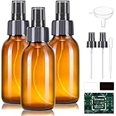 Tecohouse 3-Pack Amber Glass Spray Bottles about 4oz - Fine Mist, Leakproof & Refillable Empty Small Glass Spray Bottles for 
