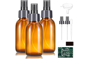 Tecohouse 3-Pack Amber Glass Spray Bottles about 4oz - Fine Mist, Leakproof & Refillable Empty Small Glass Spray Bottles for 