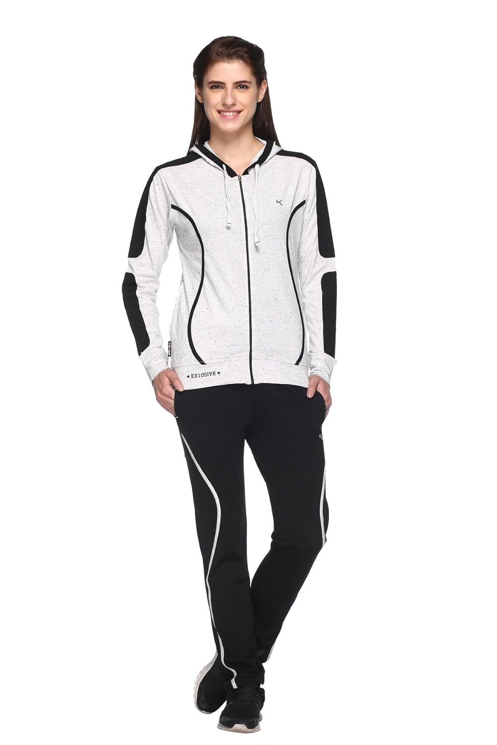 ex10sive women's front zipper cotton blended active wear top and bottom set