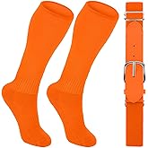 Moikolok Orange Baseball Socks and Belt Combo Set Softball Socks and Elastic Waist Belt for Youth Boys Girls