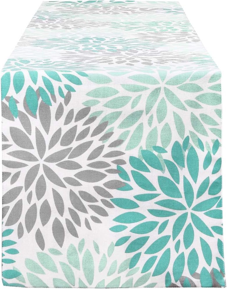 Alishomtll Dahlia Pinnata Table Runner Green and Gray Print Flower Table Runners for Catering Events, Dinner Parties, Wedding, Spring Holiday, Indoor and Outdoor Parties: Home & Kitchen