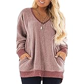 DOLNINE Women's Plus Size Sweatshirts Color Block Long Sleeve Pocket Shirts Tops