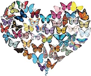 50PCS Vinyl Waterproof Butterfly Stickers Cute Variety Pack for Kids Teens Laptop Skin, School Water Bottle Decals, Bike Motorcycle Car Bumper Magnets, Wall Decor Murals Peel and Stick, Frige Ornament