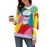 Kasopp Ugly Christmas Sweatshirts for Women Long Sleeve Funny Xmas Print Graphic Pullover Tops Oversized Crewneck Shirt