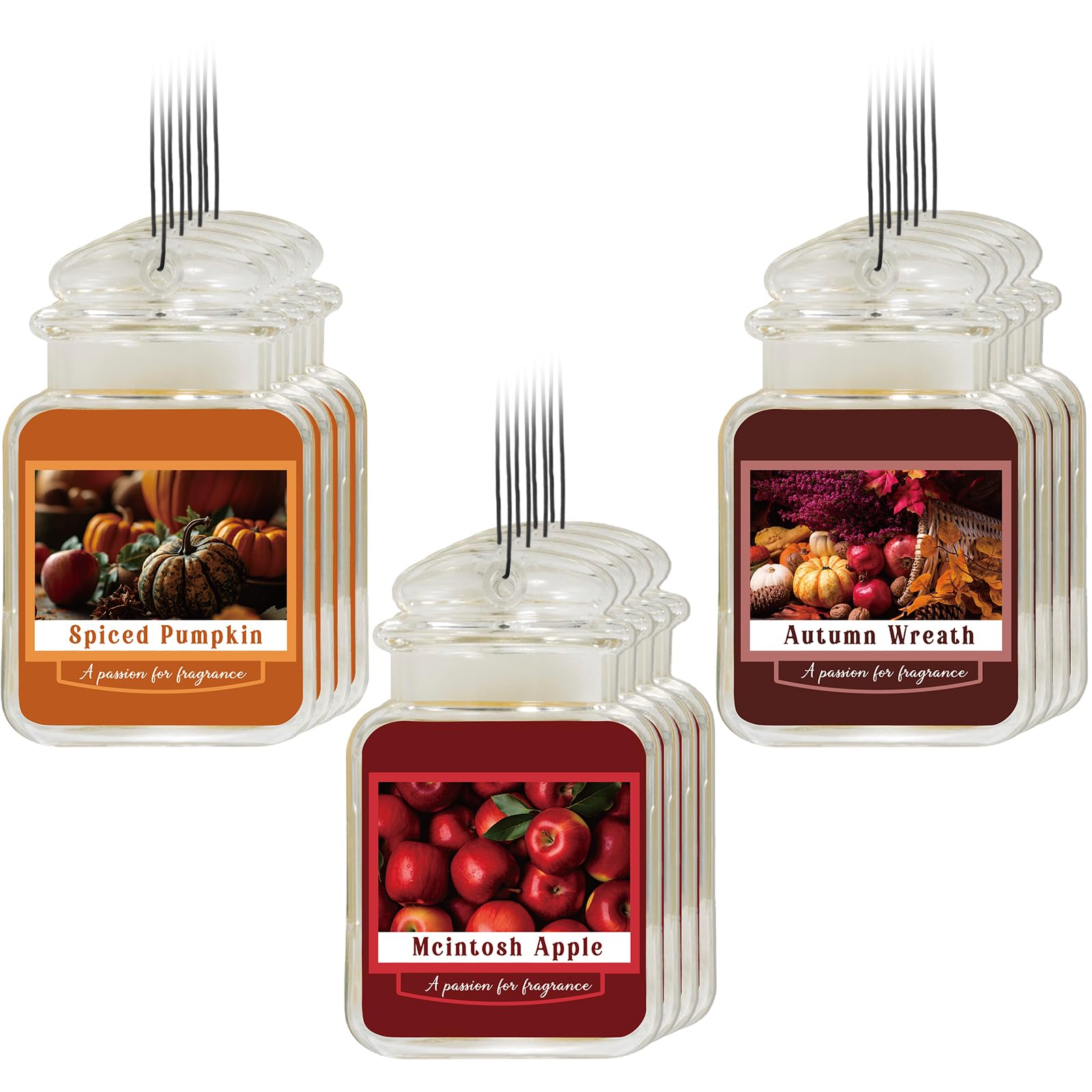Photo 1 of Leelosp 12 Pcs Air Fresheners Jar Shape Paper Scented Hanging Autumn Wreath Mcintosh Apple Fragrance Spiced Pumpkin with Cinnamon Decor for Car, Bathroom, Thanksgiving(Apple Pumpkin Autumn Wreath)