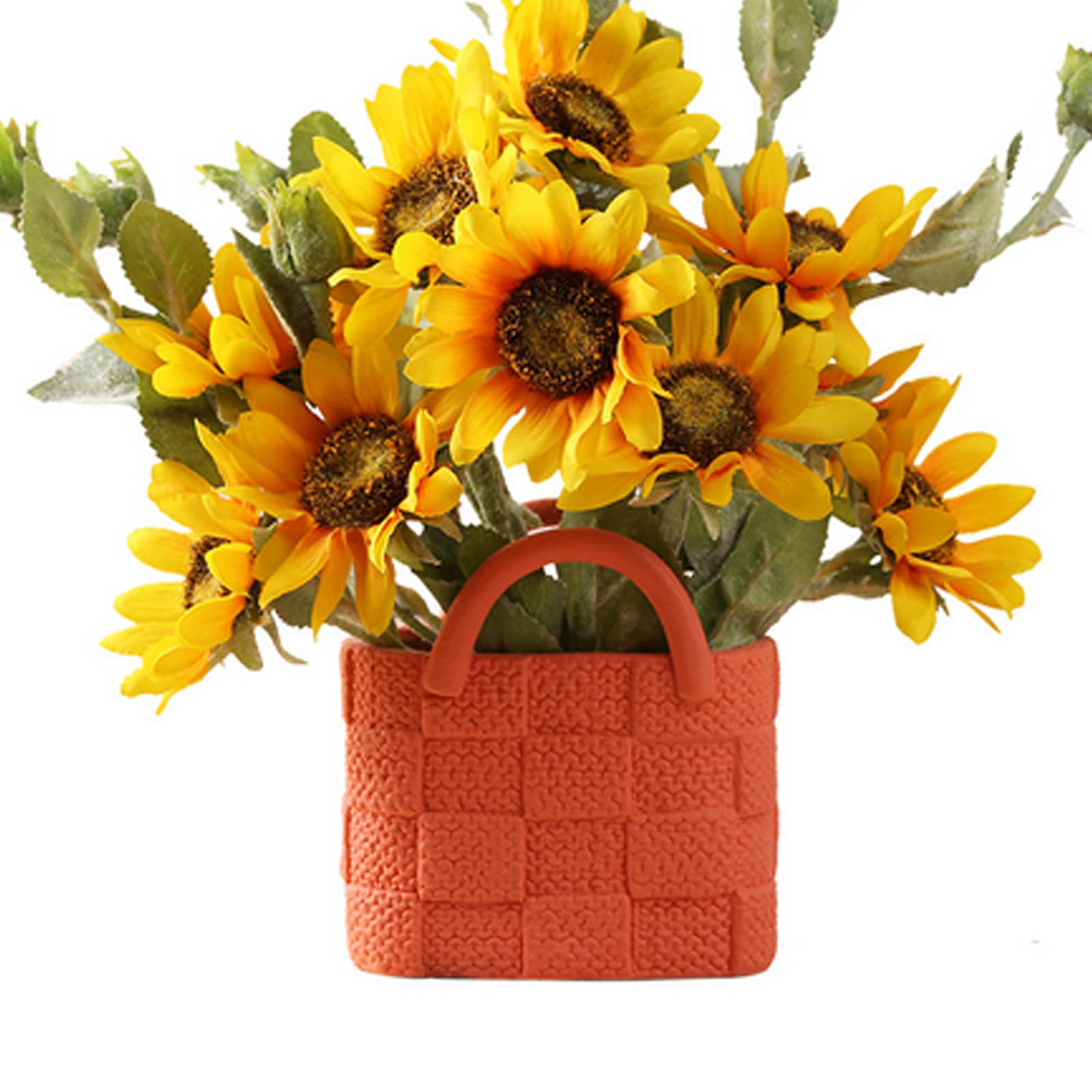 Purse Vase for Flowers Bag Innjoii - Ceramic Vase with Handle Cool Fun Funky Vase Dull Grid Polish Unique Small Flower Vases for Decor Home Fireplace Bedroom Kitchen Centerpieces Wedding, Red