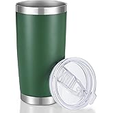20 oz Tumbler Stainless Steel Tumblers with Lid Double Wall Vacuum Insulated Coffee Mug 20oz Powder Coated Cup for Hot and Cold Drinks, Dark Green, 1 pack