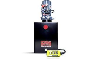 PRIMARY MOVER KTI 12Vdc Double Acting Hydraulic Pump for Dump Trailer - Hydraulic Power Unit - Dump Trailer Pump Steel Reservoir with Remote Controller (Double Acting, 15 Quart) DC-45597-15S