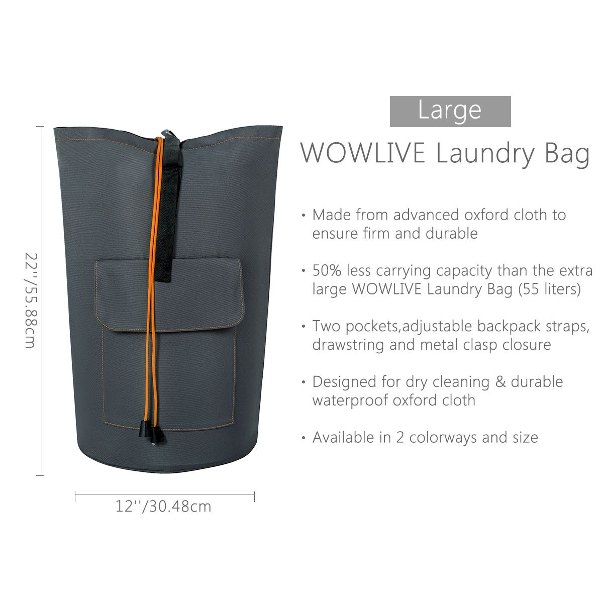 ZERO JET LAG Large Laundry Bag Laundry Hamper Travel Laundry Bag Hanging Waterproof Mesh Cover Durable Storage Bag Collage Dorm Sports (Dark Grey)