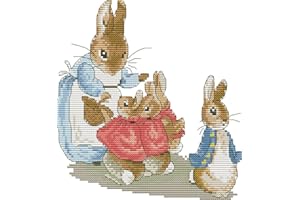 Awesocrafts Cross Stitch Stamped Kits Rabbit Family Easy Patterns Cross Stitching Embroidery Needlework Kit Supplies