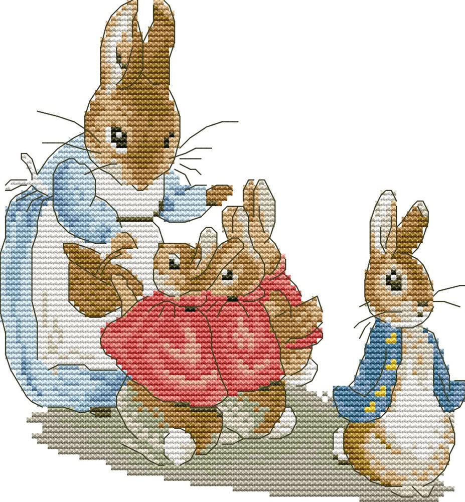 Awesocrafts Cross Stitch Stamped Kits Rabbit Family Easy Patterns Cross Stitching Embroidery Needlework Kit Supplies