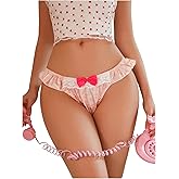 SHENHE Women's Satin Bikini Underwear Bow Front Ruffled Mesh Frilly Panty