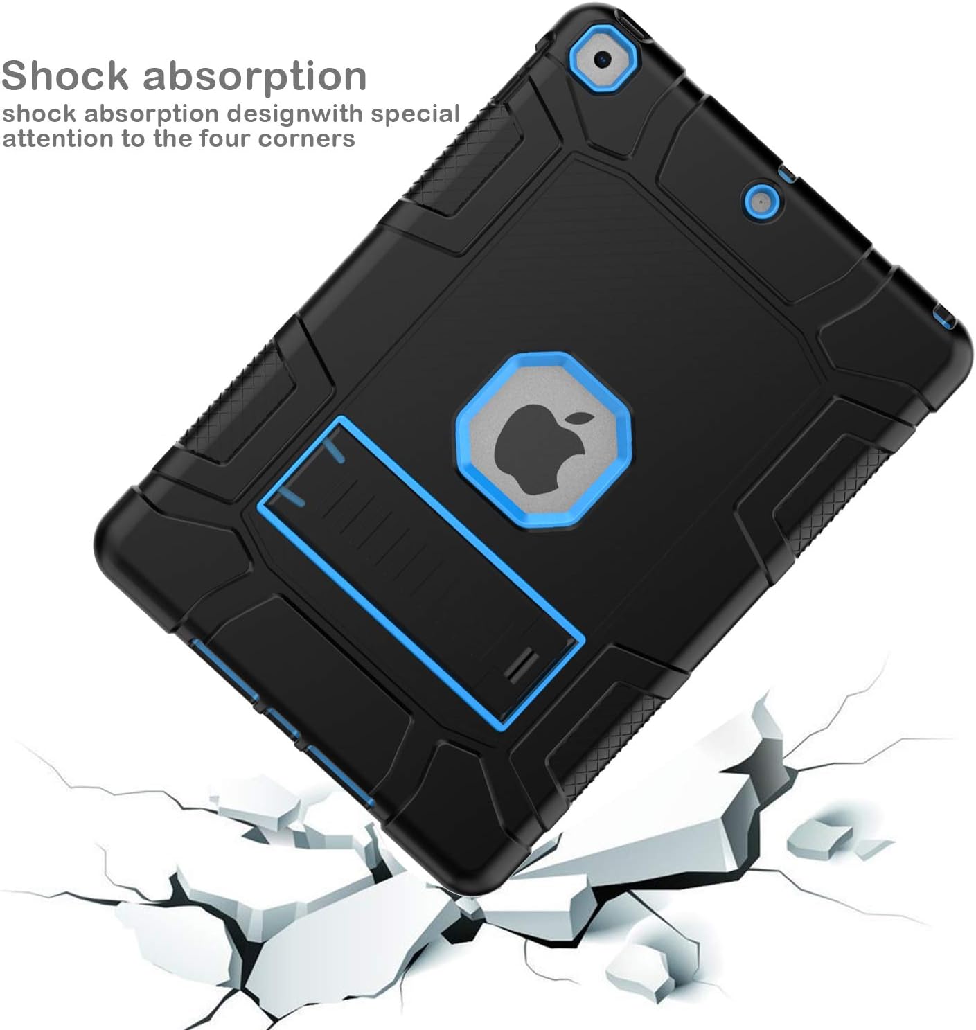 iPad 7th/8th Generation Case, iPad 10.2 Case, Hybrid Shockproof Rugged Drop Protection Cover Built with Kickstand for iPad 10.2 Inch 7th/8th Generation 2019/ 2020 Release (Black+Blue)