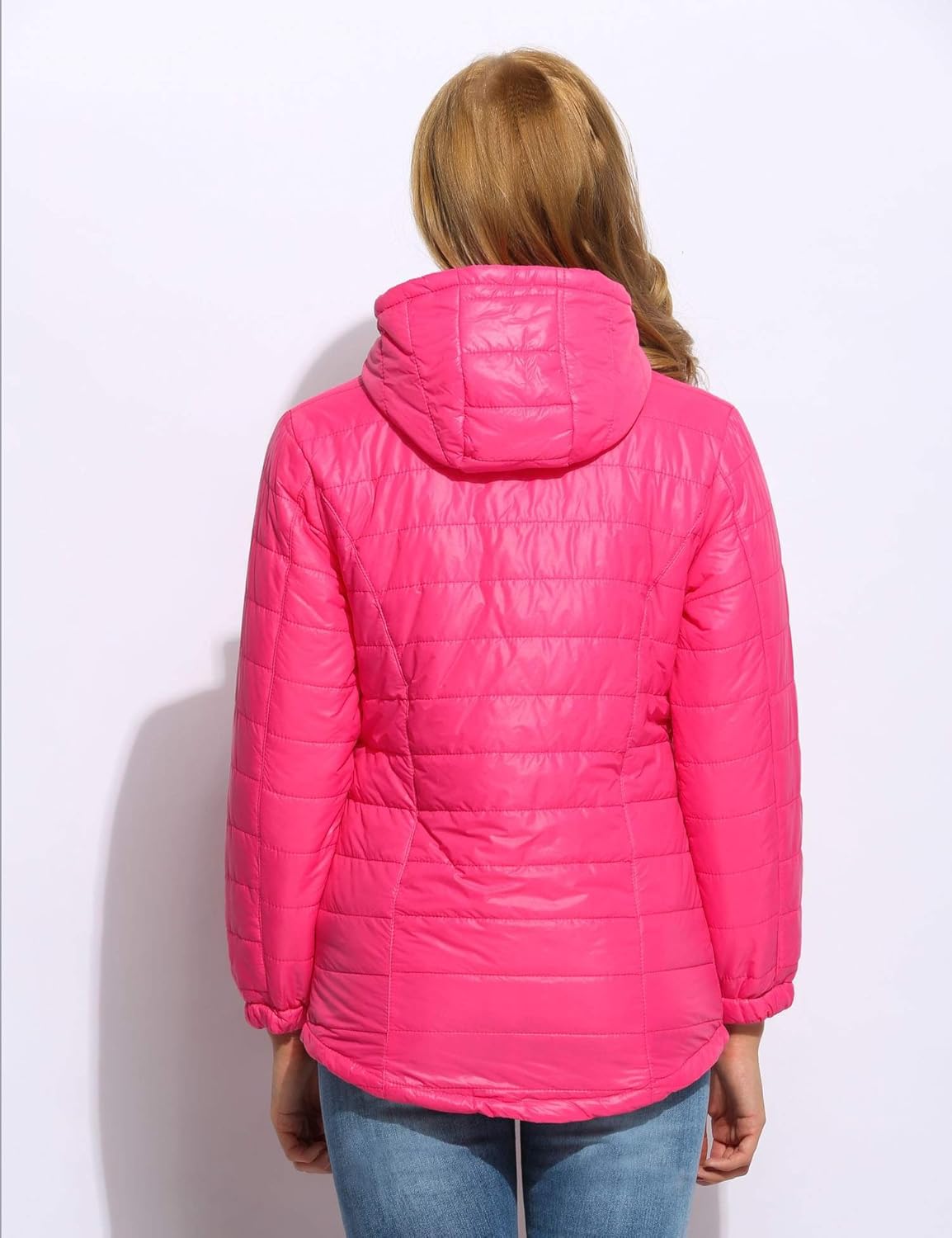 eshion women's padded outwear hoodies down jacket puffer coat winter x-large rose red