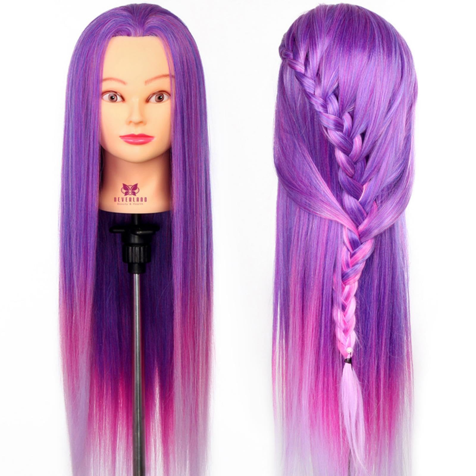 Neverland Beauty 26" Colorful Long Hair Training Head Model Hairdressing Clamp Stand Dummy Practice Mannequin with Table Clamp Dreamy Purple