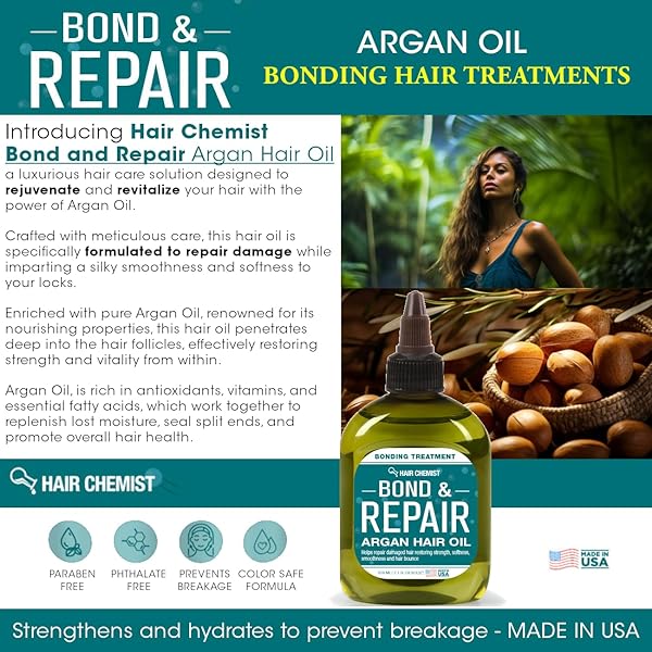 HAIR CHEMIST BOND & REPAIR ARGAN OIL – BONDING TREATMENT FOR DAMAGED HAIR, 7.1 OUNCES
