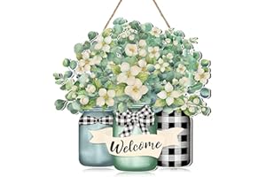 Spring Welcome Wreaths for Front Door Wooden Sign Floral Farmhouse Decor for Porch Rustic Wall Home Kitchen Boho Decorations