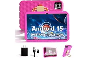 NRKDUBQ 2025 Latest 10.1 inch Kids Tablet Android 15 Tablets for Kids with EVA Protective Case 20GB RAM 128GB Storage Toddler Tablet, Parental Controls, 12-hr Battery, WiFi, GPS, Pink