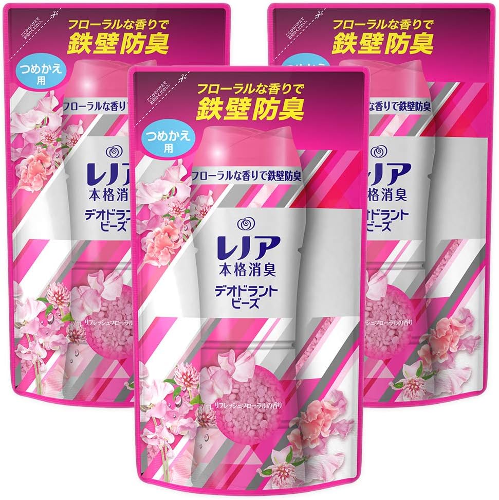 Amazon レノア 本格消臭 デオドラントビーズ リフレッシュフローラル 詰め替え 455ml 3袋 レノア 液体柔軟剤