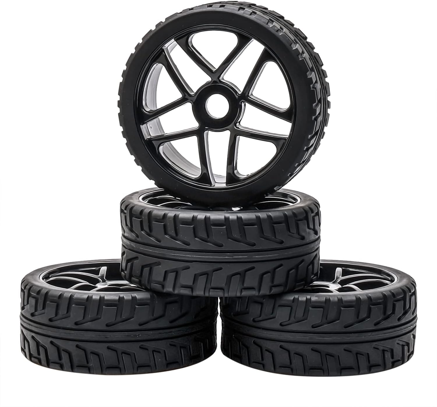 Rowiz Wheel Rim Rubber Tires RC 1:8 Off-Road Tyre 17mm Hexagonal Joint, Pack of 4 (Black)