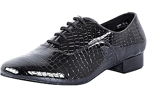 Linodes Men's Latin Dance Shoes 1 Inch Leather Sole Ballroom Salsa Tango Waltz Character Shoe-Black Patent Croco