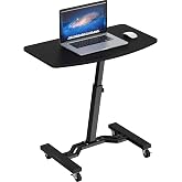 SHW Mobile Height Adjustable Laptop Rolling Cart w/Lockable Wheels, Black | Height Adjustable from 28" to 33"