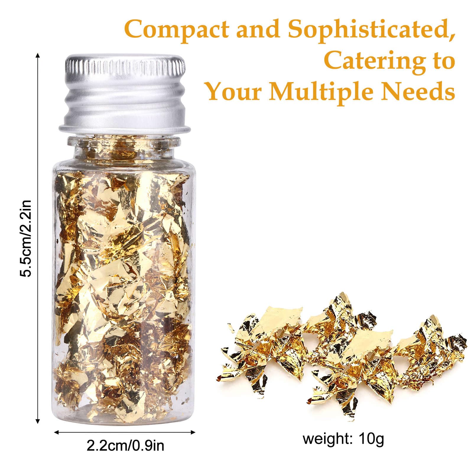 2 Bottles Gold Flakes, Premium Gold Leaf for Craft Art Decoration Perfect for Decorating Cakes Desserts Drinks Ice Cream Sushi
