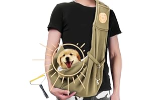 JELLY'S PAW PRINT Pet Carrier Portable Sling with Pet Hair Remover, Hands-Free Pet Chest Bag, Escape Proof, Adjustable Shoulder Strap with Zipper Pockets Suitable for Small Size Dogs Cats Puppy Kitten (Army Green)