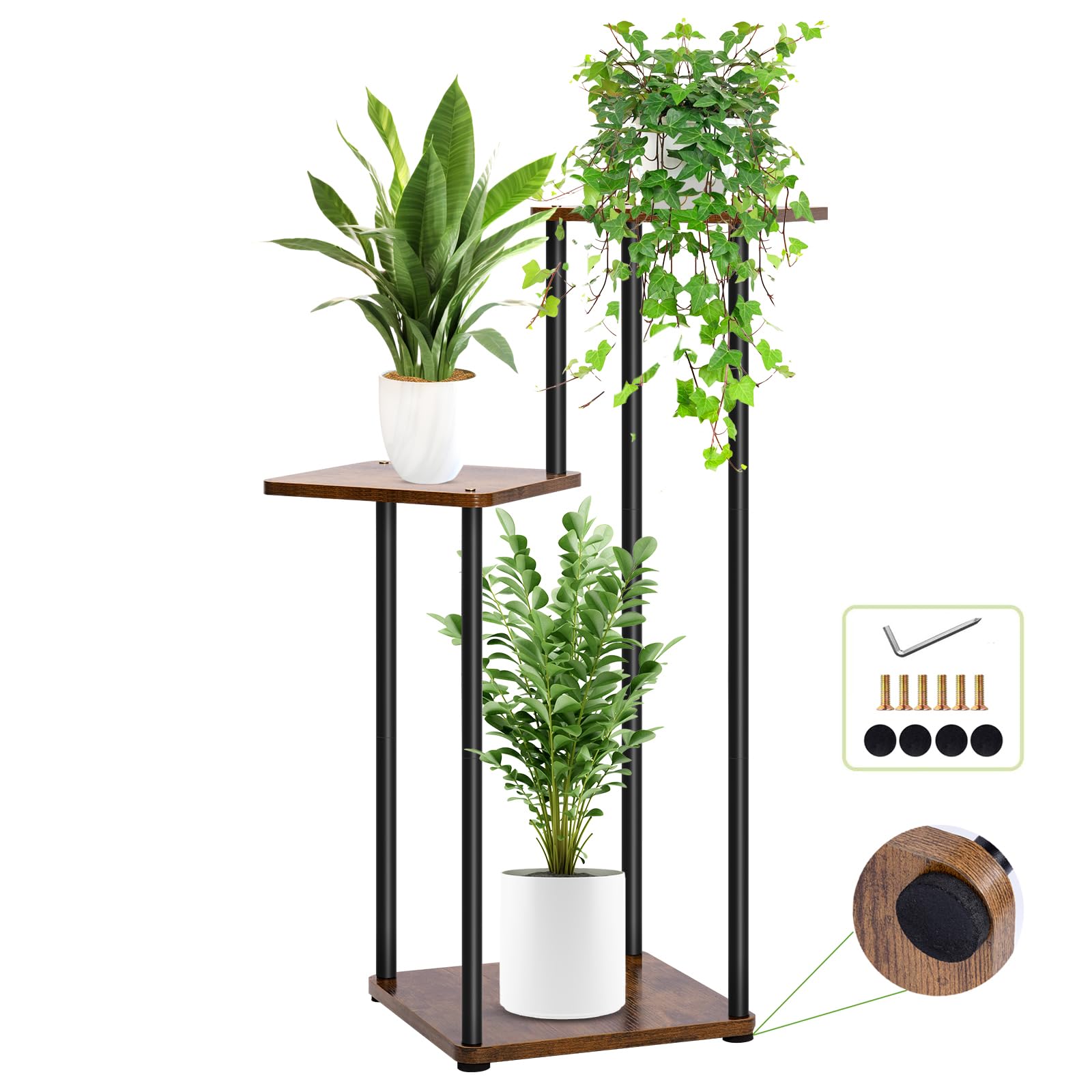 Rainie 3 Tier Plant Stands Indoor Outdoor, Metal Flower Shelf Corner Flower Pots Holder for Multiple Plants, Tiered Plant Stand Display Rack for Living Room Bedroom Balcony Garden Patio(Black)