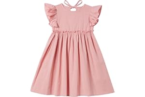 Csbks Toddler Baby Girls' Cotton-Linen Sundress with Ruffle Halter Sleeveless and Swing Dress