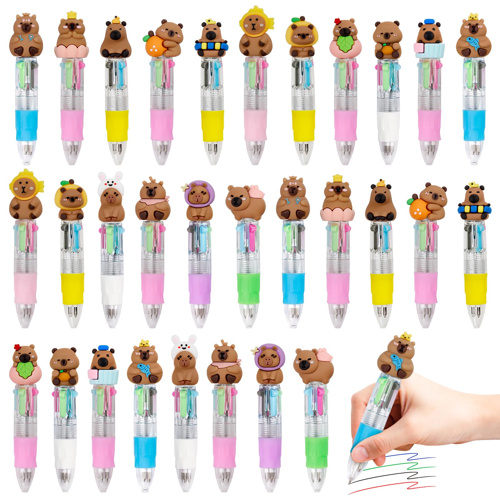 Photo 1 of 30Pcs Mini Multicolor Pens in One 4-in-1 Cute Pens Bulk for Kids, Ballpoint Pen for Birthdays and Children's Parties, Fun Gifts Assorted Ink Kawaii Pen(Capybara)