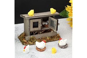 Restynic Miniature Chicken Coop Set - 13-Piece Farm Decor Kit with Hens, Chicks, Eggs & Nests for Fairy Gardens, DIY Mini Landscapes & Party Decor