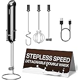 InstaWhisk Milk Frother with Variable Speed, Rechargeable Coffee Frother Wand with Detachable Double Whisk, Drink Mixer Handheld Electric Stirrer for Latte, Cappuccino, Matcha, Almond Milk, Protein