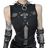 Ausing Women's Gothic Y2K Crop Top Cami Sleeveless Shirt Top Punk Grunge Tank Tops Summer T-Shirt